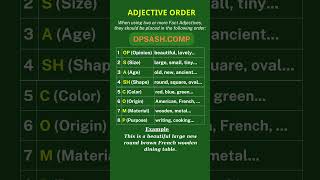 ADJECTIVE ORDER  Essential Grammar Guide kiwilearningenglish Adjectiveorder englishgrammar [upl. by Wyne]