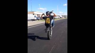 Supermoto NO HANDED WHEELIES on the street hand drag on Wr450f mortard stunts Motopsychos [upl. by Franklin]