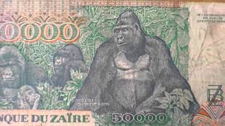 Banque du Zaire  The 50000 Zaires banknote in HD [upl. by Nilekcaj]