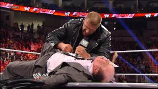 The WrestleMania contract signing between Triple H and Brock Lesnar ends in chaos Raw March 18 20 [upl. by Seibold590]