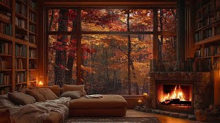 Autumn in the Forest  Cozy Cabin Ambience with Jazz Rain and Fireplace for Relaxation 🍁 [upl. by Jalbert195]