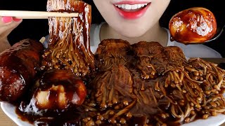 ASMR Spicy Black Bean Enoki Mushrooms Soft Boiled Eggs and Corn Dog Eating Sounds Mukbang [upl. by Medlin]