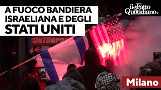 Corteo proPalestina a Milano manifestanti bruciano bandiera israeliana e degli Stati Uniti [upl. by Iana]