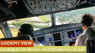 HeartStopping Cockpit View Landing at the Worlds Most Dangerous Airport  Paro Runway 15 [upl. by Emmott]