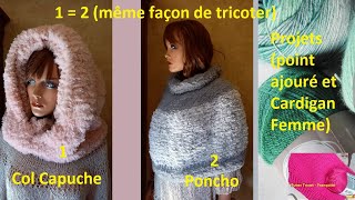 Tuto Tricot Col Capuche Femme fausse fourrure terminé 2 🧶 Projets Tuto Tricot  Vlog Tricot 2 [upl. by Corinna]