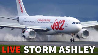 ✈️ STORM ASHLEY LIVE 🔴 Manchester Airport WINDY Landings [upl. by Fishback756]