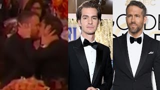 Ryan Reynolds and Andrew Garfield kisses at the Golden Globes [upl. by Pressey]