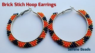 Brick Stich Hoop Earrings  How To Make Brick Stich Hoop Earrings  Beaded Earrings [upl. by Oidualc]