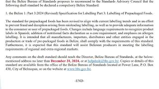 Belize Bureau of Standards Seeks Public Feedback on Proposed Changes to Food Labeling Requirements [upl. by Etiuqram]