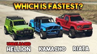 GTA 5 ONLINE  HELLION VS KAMACHO VS RIATA WHICH IS FASTEST OFF ROAD VEHICLE [upl. by Ahselat]