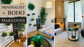 Small Bedroom Budget Makeover  Rental Friendly  Minimalist and BOHO [upl. by Fiden854]