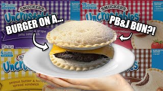 Trying BURGERS on ALL 4 FLAVORS of SMUCKER’S UNCRUSTABLES [upl. by Llehsim]