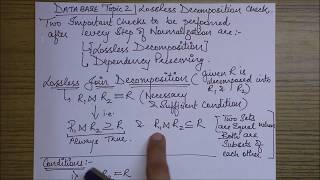 LOSSLESS DECOMPOSITION CHECK in DBMSConcept and Illustrations with Examples [upl. by Alehtse]