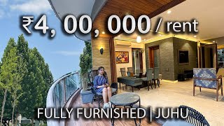 INSIDE a 4 bed BEAUTIFULLY FURNISHED apartment in JUHU Mumbai  For Rent [upl. by Harwin]