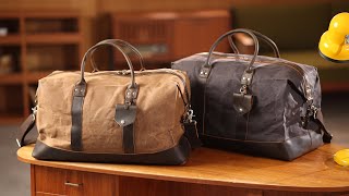 Polare 23” Waxed Canvas Cowhide Leather Trim Luggage Waterproof Travel Duffel Bag [upl. by Seligmann]