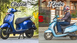 TVS I QUBE VS CHETAK ELECTRIC SCOOTER  TVS I QUBE PRICE RANGE TOP SPEED BATTERY CHETAK SCOOTER [upl. by Esma667]