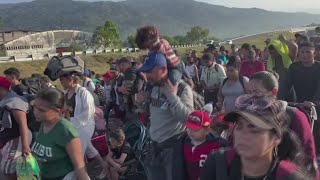 Thousands join migrant caravan in Mexico ahead of Secretary of State Blinken’s visit to the capital [upl. by Narak254]