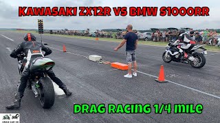 Kawasaki ZX12R vs BMW S1000RR motorcycles drag racing 14 mile 🏍🚦  4K UHD [upl. by Anayad]