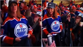 Oilers Fan Flashes Crowd  Ice hockey fan goes viral after flashing crowd [upl. by Ciredec]