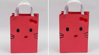 How to make Paper Bag  DIY Hello kitty Paper Bag  DIY Paper bag for treat  School bag [upl. by Neras]