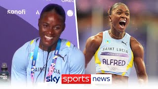 Julien Alfred reacts to her 100m gold and becoming Saint Lucias first ever Olympic medalist [upl. by Ronyar767]