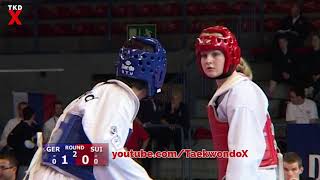 Taekwondo Euros 2006 Female Feather Weight Final Pinar Budak GER v Nina Kläy SUI [upl. by Grannias491]