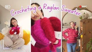 Crocheting a raglan sweater with mohair  Yarn unboxing  Crochet Vlog [upl. by Bridge]