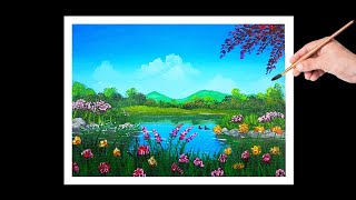 como pintar un paisaje en acrilico paso a pasoacrylic painting for beginners9 [upl. by Simson]