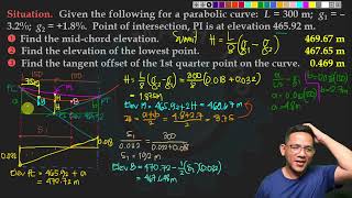 Solved CE Board Exam Problem Parabolic Curve Midchord  Lowest Point  Quarter Point [upl. by Sawtelle]