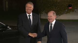 German PM Scholz meets Romanian President Iohannis at Berlins chancellery [upl. by Aramoiz]