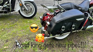 New pipes… vintage look Harley gets a new sound ￼…Shark road 36” fishtails [upl. by Eeb]