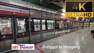 Slow Pickup SBST NEL Alstom Metropolis C751A 70097010 ride from Punggol to Hougang [upl. by Gnilrad]