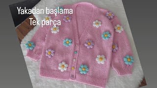 Çiçekli Hırka  Yakadan başlama 💟 Flowery Cardigan with subtitles 💗 34 ages [upl. by Refinney]