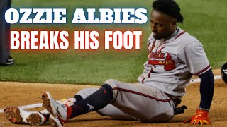 Ozzie Albies injury update Braves second baseman suffers fractured foot on swing vs Nationals [upl. by Eeladnerb394]