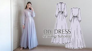 DIY DiorInspired Maxi Dress with Mandarin Collar amp Bishop Sleeves  Sewing Pattern [upl. by Franciscka]