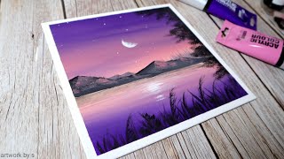 How to Draw a Purple Sunset  Easy Acrylic Painting for Beginners Step by Step  Painting Tutorial [upl. by Ellenij]