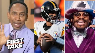 FIRST TAKE  quotRussell Wilson is Super Bowl QBquot  Cam Newton tells Stephen A Steelers can win AFC [upl. by Ennayar]