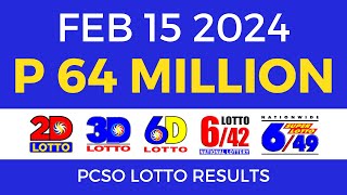 Lotto Result February 15 2024 9pm PCSO [upl. by Kiah]