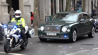 NEW BENTLEY King Charles III escorted by SEG  engagement  A bank in Canary Wharf [upl. by Grove]