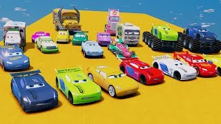 Cars 3 Fabulous McQueen Crushed Colors Jackson Storm Spiderman Cruz Ramirez Toys Nursery Rhymes [upl. by Emawk881]