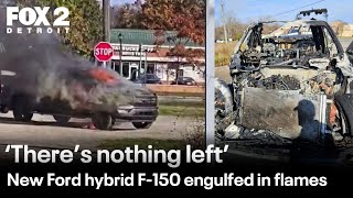 Hybrid Ford F150 truck ignites into flames on the road [upl. by Nirej]