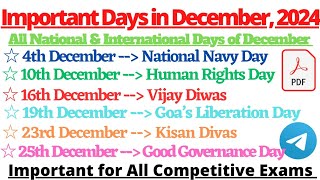 Important Days of December 2024  National and International Days in December 2024  Important Days [upl. by Ethelstan]