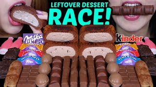 ASMR LEFTOVER DESSERT RACE NUTELLA MINI MILKA FERRERO EGGS CHOCOALTE MOUSSE CAKES KINDER 먹방 [upl. by Eskill639]