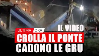 CROLLA IL PONTE DI TORRENOVA  LE GRU PRECIPITANO NEL VUOTO CON I CONDUCENTI IL VIDEO [upl. by Bale759]