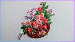 Hand Embroidery Daisy Flower Basket  Bordados a mano Cesta de Margaritas  ArtesdOlga [upl. by Elimac]