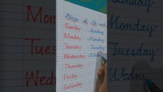 Days of the week daysoftheweek calligraphy handwriting shortvideo [upl. by Macgregor]