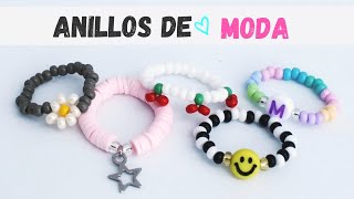 Como hacer ANILLOS de MODA FÁCILES y BONITOS 💙 5 ideas de Anillos con mostacillas y fimo aesthetic [upl. by Abshier543]