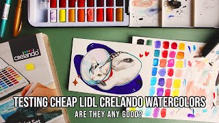 TESTING CHEAP LIDL Crelando 48 half pans watercolors  Are they any good [upl. by Macguiness]