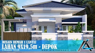 DESAIN RUMAH 9 X 195 METER I DEPOK – DESAIN RUMAH TROPIS MODERN jasaarsitek jasadesain arsitek [upl. by Nilo]