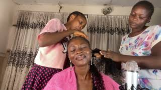 ASMR SCALP SCRATCHING ON BRAIDS HAIR BRUSHING HAIR OILING EYEBROW SCRATCHING AND GUM CHEWING [upl. by Voletta]